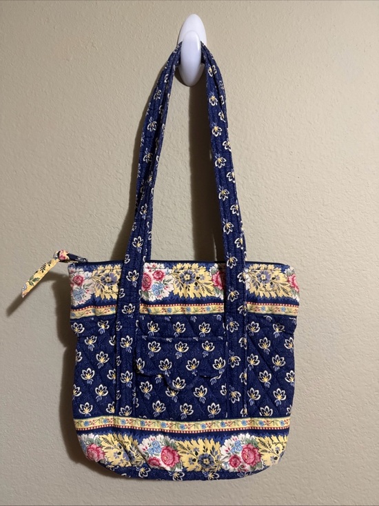 Vera Bradley Maison Blue Fan Flowers Tote Bag Y2K 2002 Quilted Floral